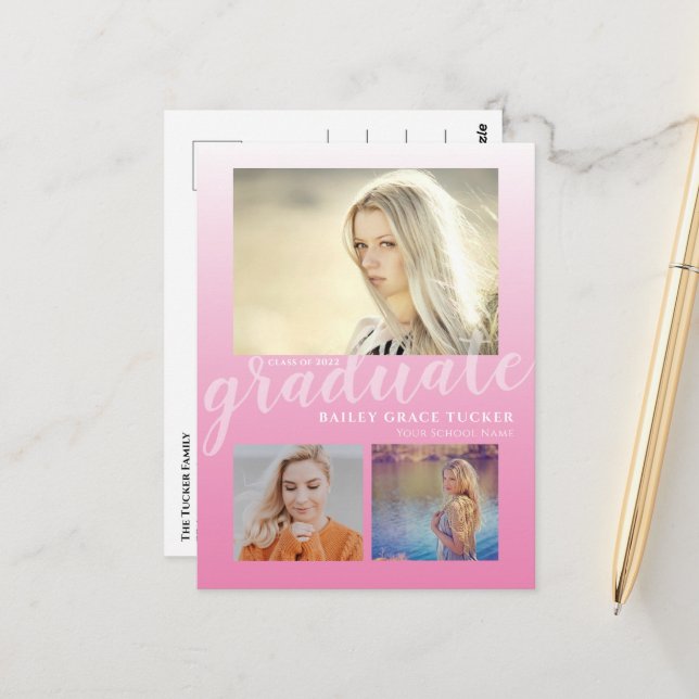 Postal Partido de Graduación de Niñas y Niñas Rosa Modern (Anverso/Reverso In Situ)