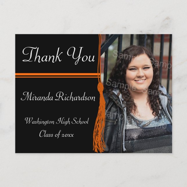 Postal Partido de graduación negra y Naranja de tacón (Anverso)