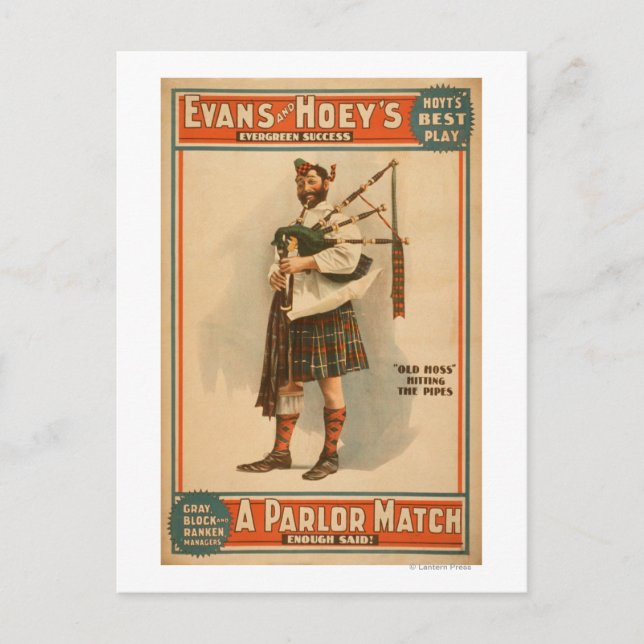 Postal Partido de salón "Old Hoss" escocés Bagpiper (Anverso)