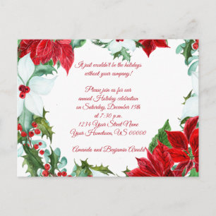 Postal Partido del feriado Holly Berries de Poinsettias b