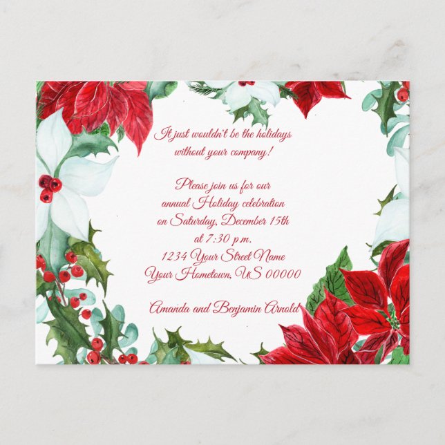 Postal Partido del feriado Holly Berries de Poinsettias b (Anverso)