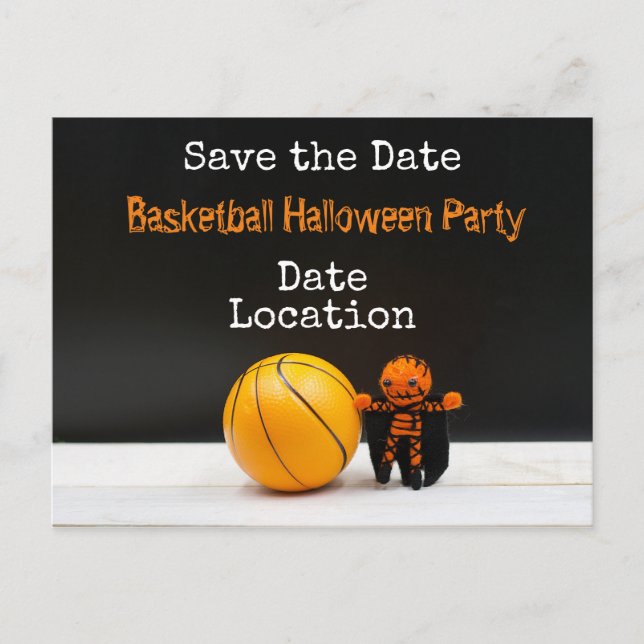 Postal Partido Halloween de Baloncesto salva la fecha (Anverso)