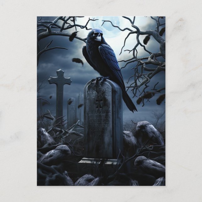 Postal Partido personalizado Halloween Gothic Raven Grave (Anverso)
