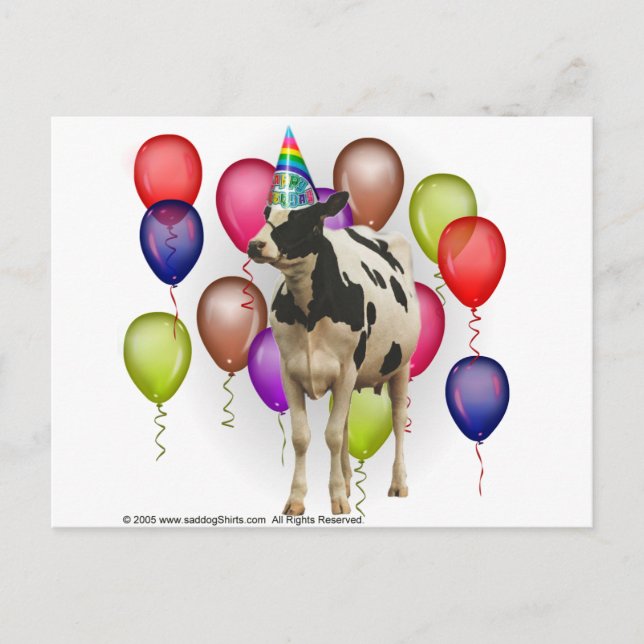 Postal Partido temático de la vaca de cumpleaños (Anverso)