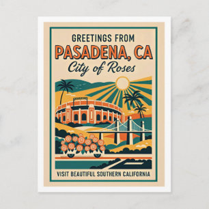 Postal Pasadena CA "Ciudad de las Rosas" Viajes Retro