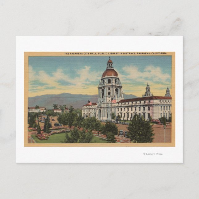 Postal Pasadena, CA - vista ayuntamiento y público Librar (Anverso)
