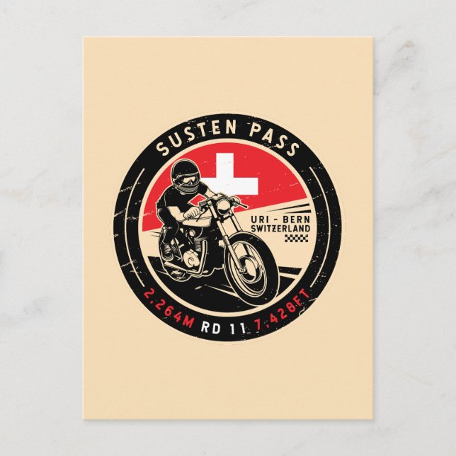 Postal Pasado de sustento | Suiza | Motocicleta (Anverso)