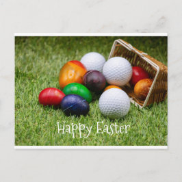 Postal Pascua de golf a golfista con huevos y boleta de g