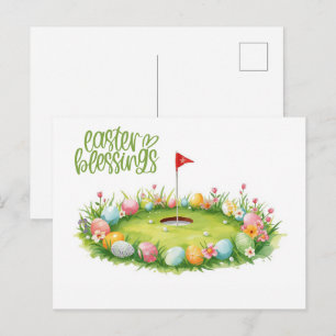 Postal Pascua de Golf con huevo en green de putting