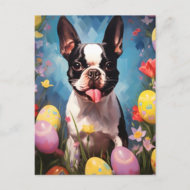 Postal Pascua feliz de Boston Terrier (Anverso)