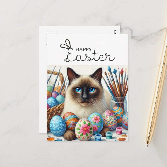 Postal Pascua feliz para los amantes del gato (Anverso/Reverso In Situ)
