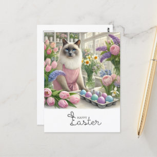 Postal Pascua feliz para los amantes del gato en la flori