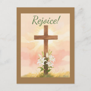 Postal Pascua Regocíjate Cruz y Lirios Cristiano