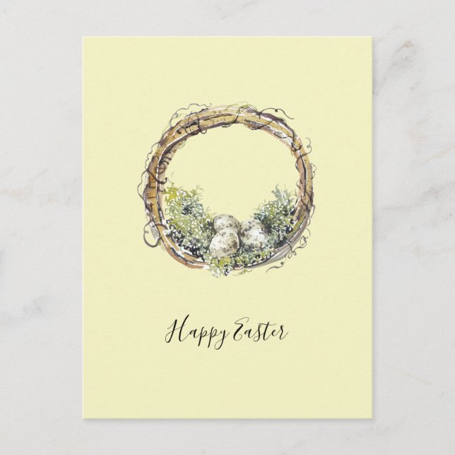 Postal Pascua Rústica de Acuarela y Huevos (Anverso)