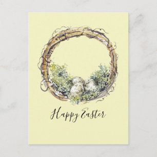 Postal Pascua Rústica de Acuarela y Huevos