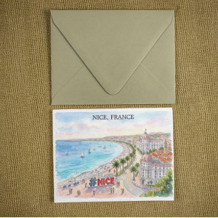 Postal Paseo de los Ingleses Francia Arte Acuarela