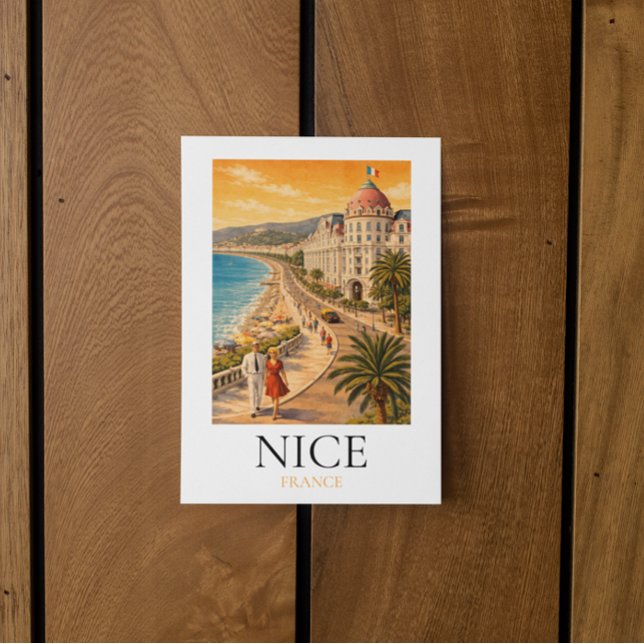 Postal Paseo de los Ingleses Retro Nice Côte d'Azur Vista (Retro Nice Côte d’Azur Promenade des Anglais View Postcard)