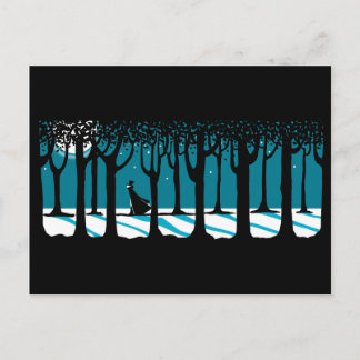 Postal Paseo del invierno en maderas iluminadas por la