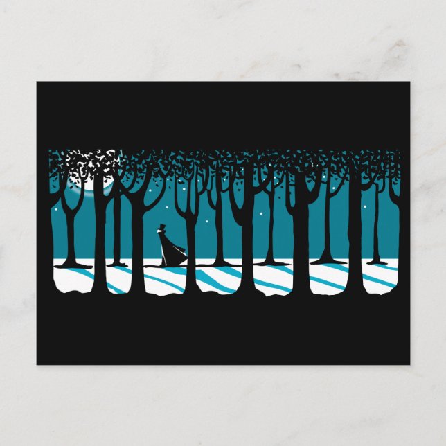 Postal Paseo del invierno en maderas iluminadas por la (Anverso)