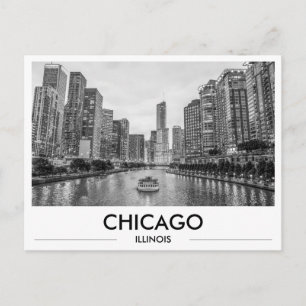 Postal Paseo del río Chicago en blanco y negro en el cent