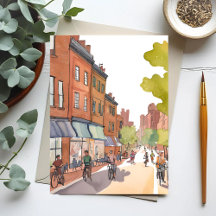 Paseo en bicicleta por Boston | North End Watercol