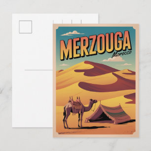 Postal Paseo en camello retro Merzouga sahara marruecos v