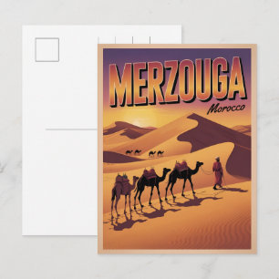 Postal Paseo en camello retro Merzouga sahara marruecos v