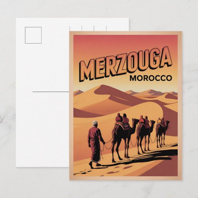 Postal Paseo en camello retro Merzouga sahara marruecos v (Anverso / Reverso)