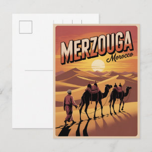 Postal Paseo en camello retro Merzouga sahara marruecos v