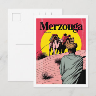 Postal Paseo en camello retro Merzouga sahara marruecos v