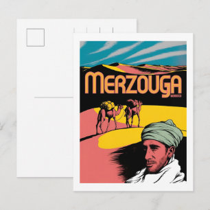 Postal Paseo en camello retro Merzouga sahara marruecos v