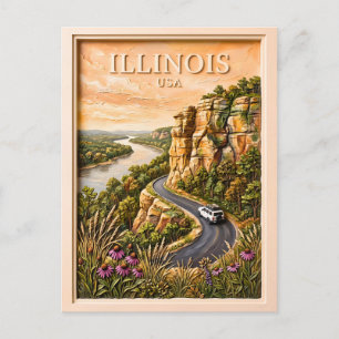 Postal Paseo en coche por Illinois Paisaje de riberas flu