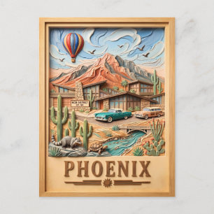 Postal Paseo en coche por Phoenix Arizona Texto vintage c