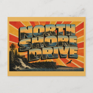 Postal Paseo Escénico de North Shore MN Arte de Viaje Ant