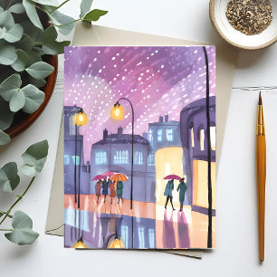 Postal Paseo lluvioso Lofi   Luces de ciudad coloridas ac