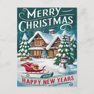 Postal Paseo Mágico de Trineo de Santa sobre Casa Festiva