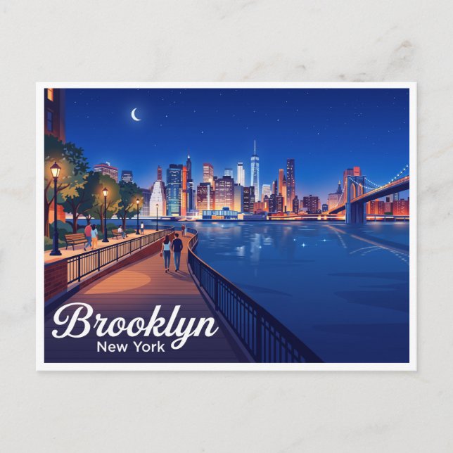 Postal Paseo marítimo de Brooklyn Heights por la noche Nu (Anverso)