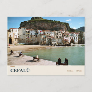 Postal Paseo marítimo de Cefalù y La Rocca Sicilia