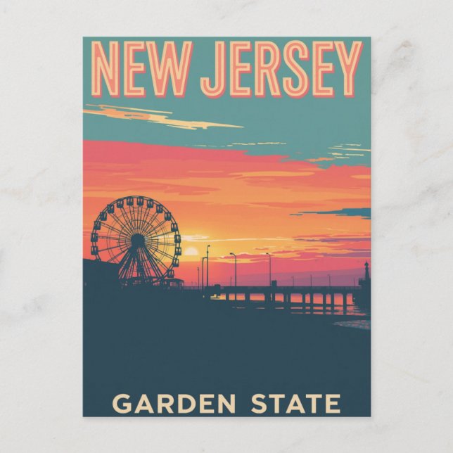 Postal Paseo marítimo de New Jersey al atardecer (Anverso)