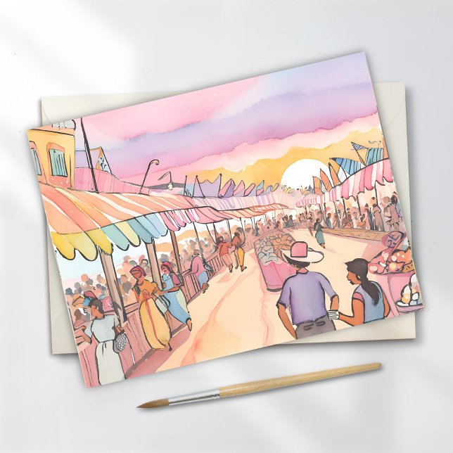 Postal Paseo marítimo pastel | Muelle oceánico acuarela (Subido por el creador)