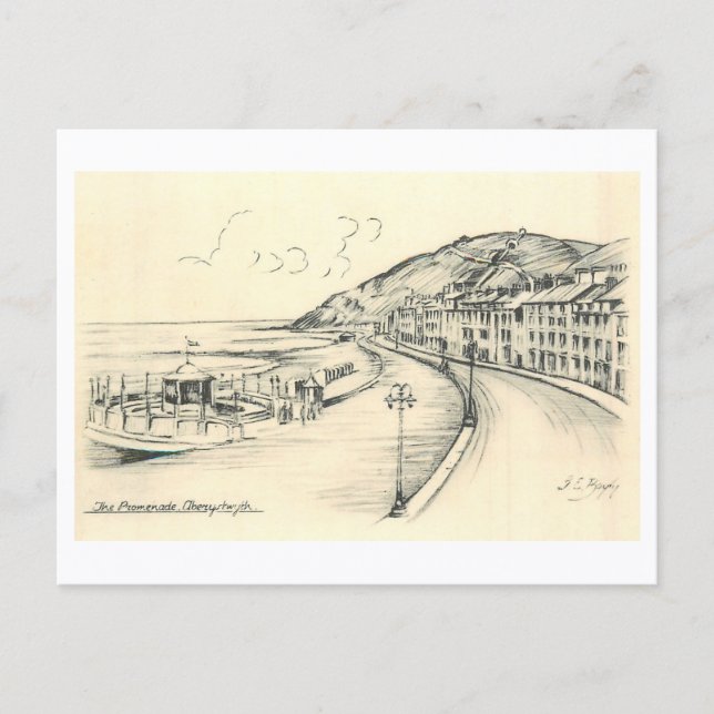 Postal Paseo marítimo vintage de Aberystwyth (Anverso)