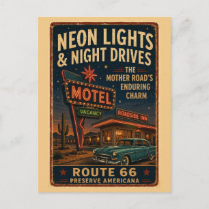 Postal Paseo Nocturno por el Motel Neon de la Ruta 66 Vin