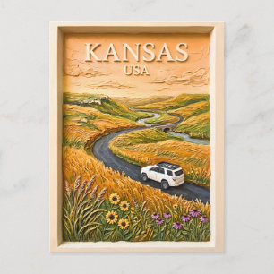 Postal Paseo por carretera de la pradera de Kansas Paisaj