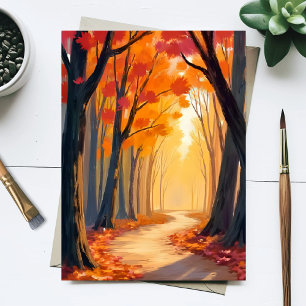 Postal Paseo por el bosque de follaje   Pintura en acuare