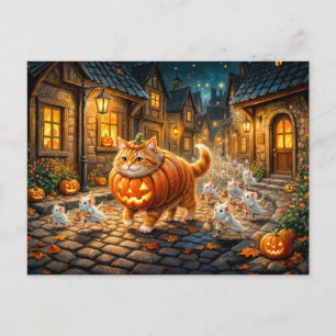 Postal Paseo por la ciudad de Halloween de gato y ratones