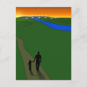 Postal Paseo Por La Noche De Padre Y Niño