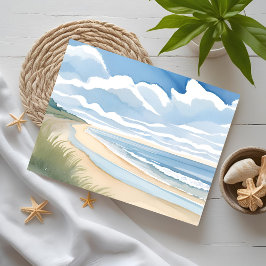 Postal Paseo por la orilla de la playa | Acuarela de océa