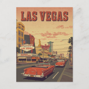Postal Paseo retro por la franja de Las Vegas