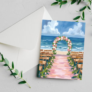 Postal Pasillo de boda en la playa con floral acuarela