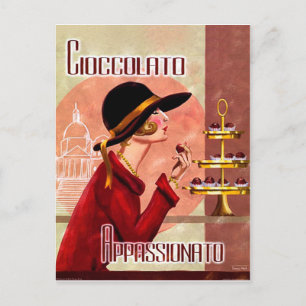 Postal Pasión de mujer por el chocolate, divertido vintag